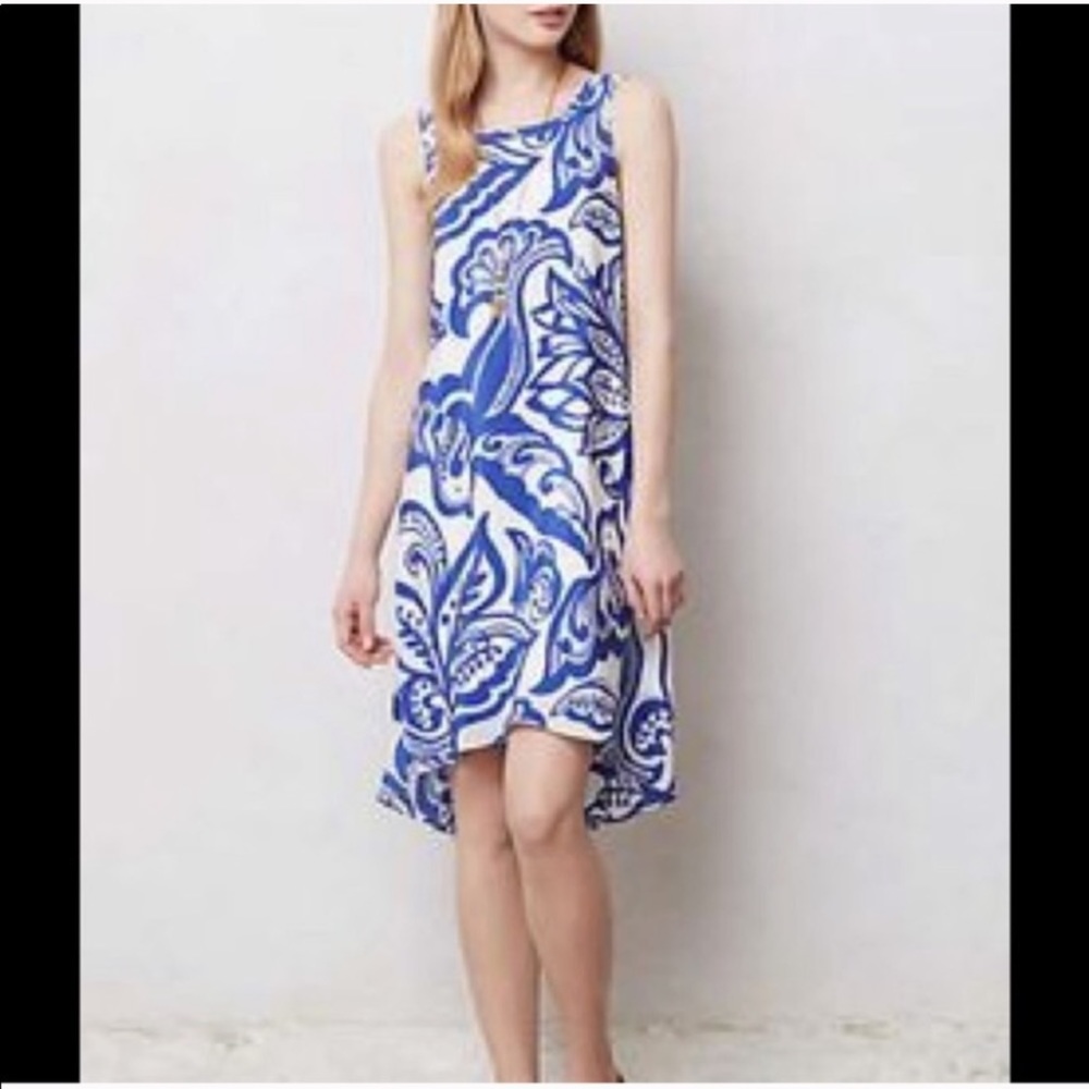 Leifsdottir (Anthro) Blue & White High Low Dress